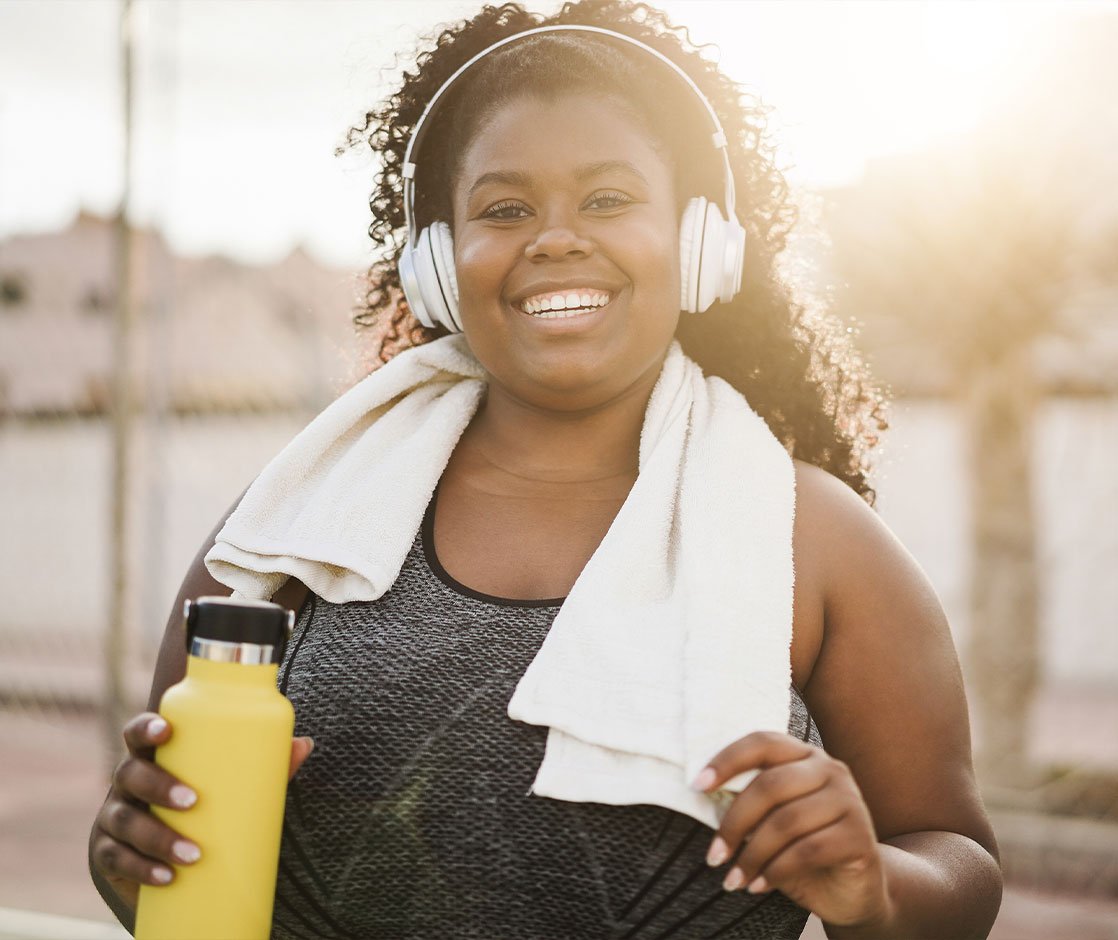 Woman in workout clothes after a workout